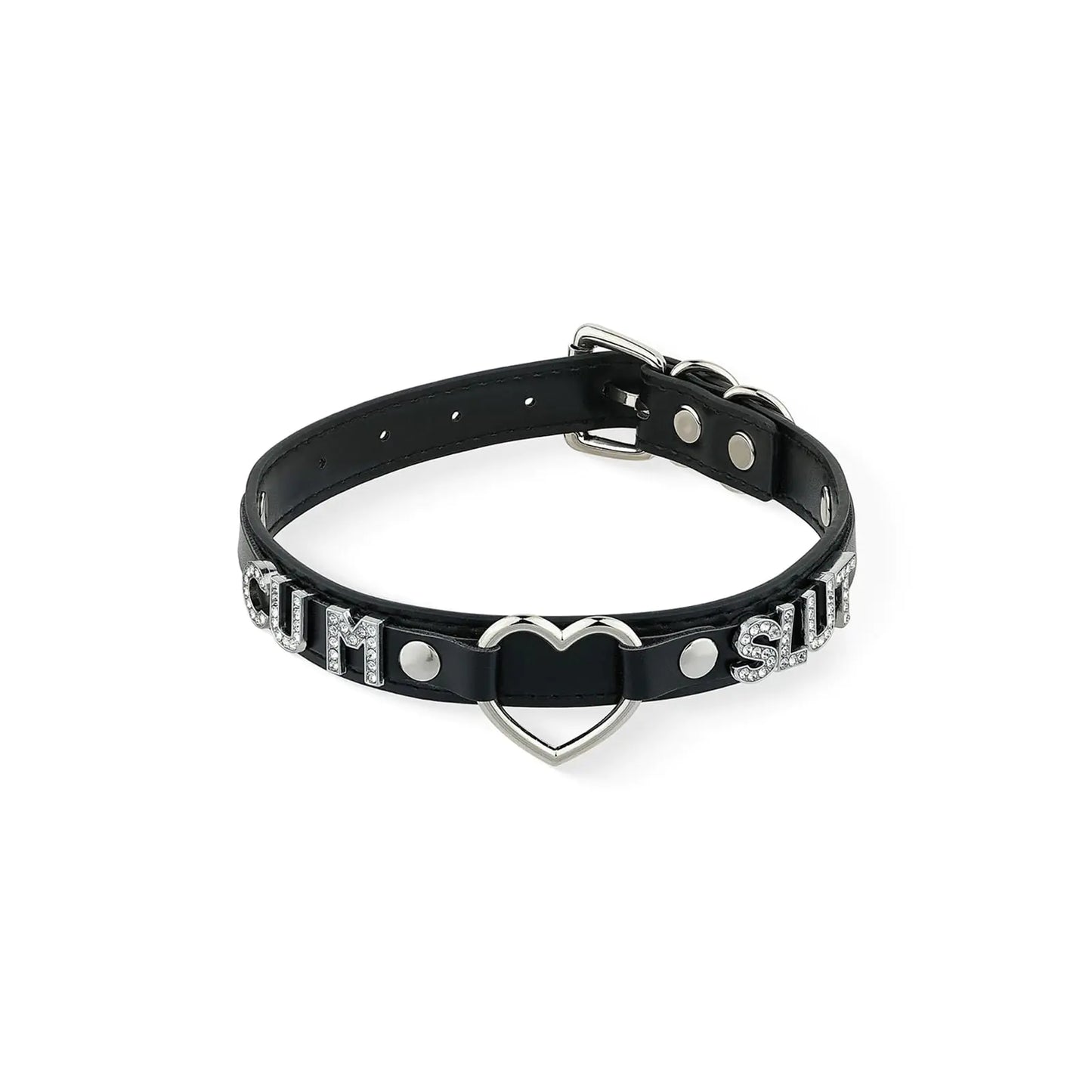 ADEMISHIA Black Heart O-ring Letter Choker Necklace For Women Punk Handmade PU Leather Leash Collar Adjustable Gothic Jewerly