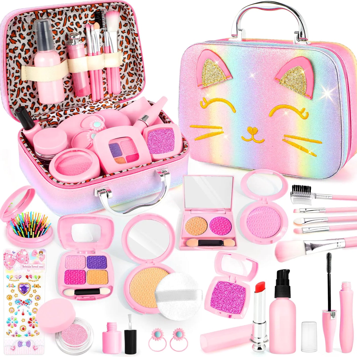 Pretend Makeup for Toddlers Toy Play Makeup Set for Kids 3-5 Toddler Makeup Kit Pretend Cat Toys for Kids Fake Makeup Birthday Gifts Toys for 3 4 5 6 7 8+ Year Old Girls (Not Real Makeup)