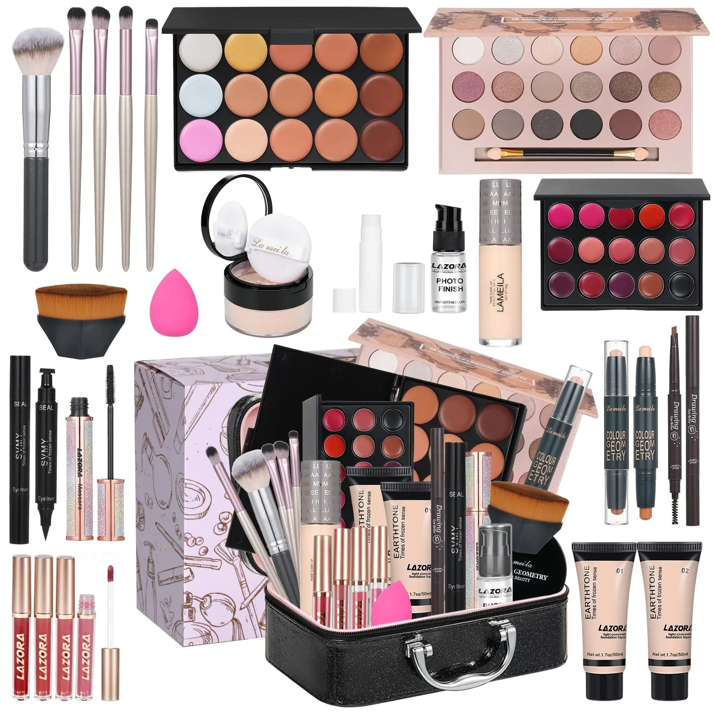 All in One Makeup Kit for Women Multi-Purpose Makeup Kit - Eyeshadow Palette Concealer Foundation Adult Professional and Beginner Makeup Kits Portable Full Trunk Makeup Kit Womens Full Makeup Kit