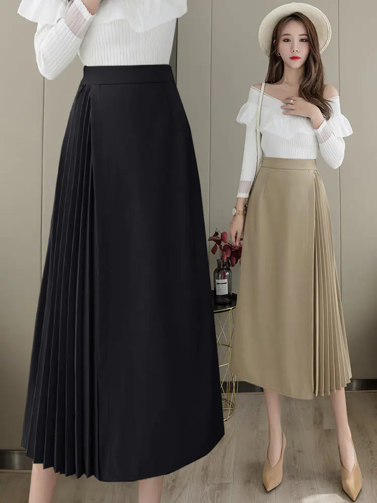 Mid-Length High Waist Irregular Pleated Umbrella Skirt