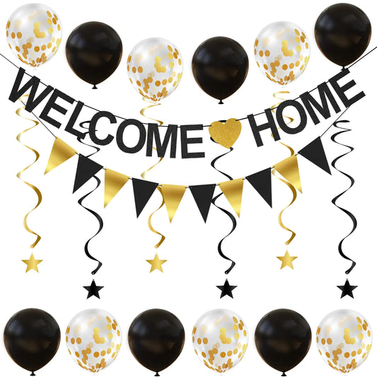 Welcome Home Banner Decorations with Welcome Home Sign Garland Balloons and Hanging Swirls for Military Homecoming Deployment Returning Welcome Home Party Supplies