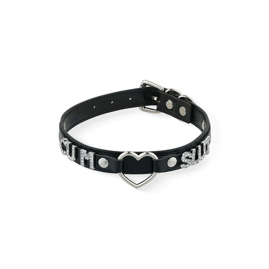 ADEMISHIA Black Heart O-ring Letter Choker Necklace For Women Punk Handmade PU Leather Leash Collar Adjustable Gothic Jewerly