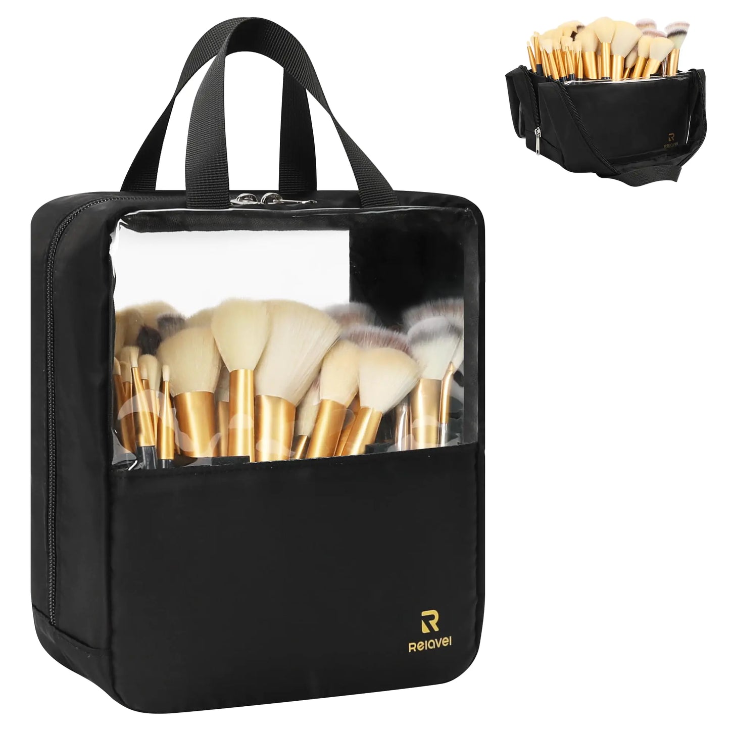 MONSTINA Extra Large Makeup Brush Organizer BagHigh Capacity Portable Stand-Up Makeup Brush HolderProfessional Artist Makeup Case Transparent Clear