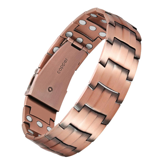 Jecanori Pure Copper Bracelet for Men Upgrade 3X Ultra Strength Magnetic Bracelets for Men with 3800 Gauss Neodymium Magnets Premium Fold-Over Clasp Jewerly Gift with Sizing Tool
