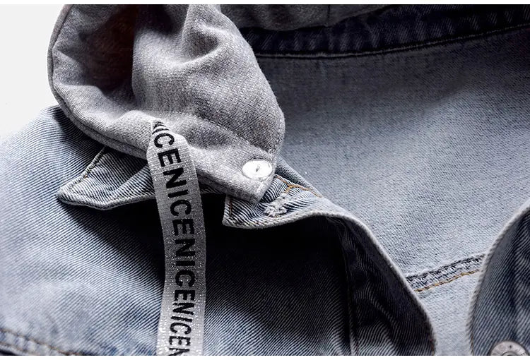 Women's Loose Fit Denim Jacket with Hood and Pockets