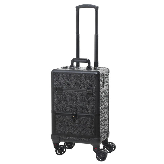 CHANNCASE Rolling train case with drawer Makeup rolling Cosmetic organizer Makeup traveling case Makeup trolley (black)
