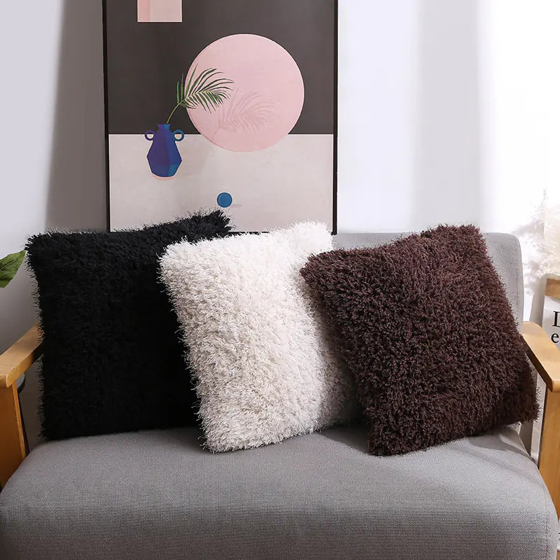 Solid Color Plush Pillow for Sofa