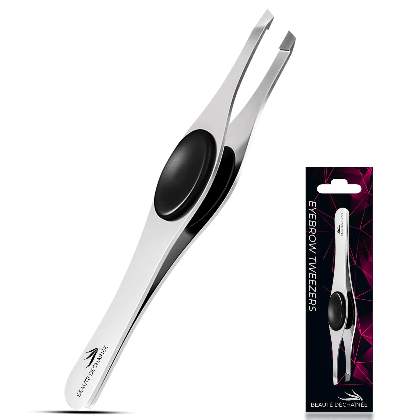 BEAUTÉ DÉCHAÎNÉE Professional Tweezers for Women Men - Wide Grip Slant Tip Premium Tweezers Stainless Steel Eyebrow Tweezers for Facial Hair Plucking Removing Ingrown Hairs