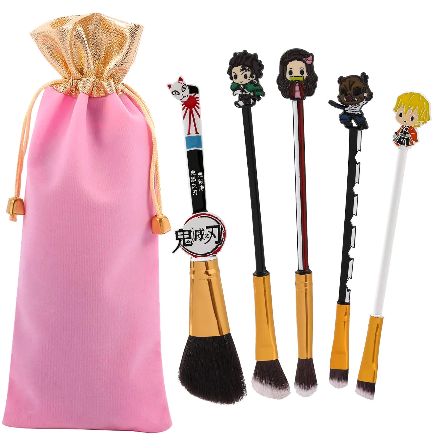 Demon Anime Makeup Brushes Set - 5pcs Kimetsu noyaiaba Peripheral Makeup Brushes Nezuko Tanjirou Metal Handle Makeup Tools Gift for Fans Black