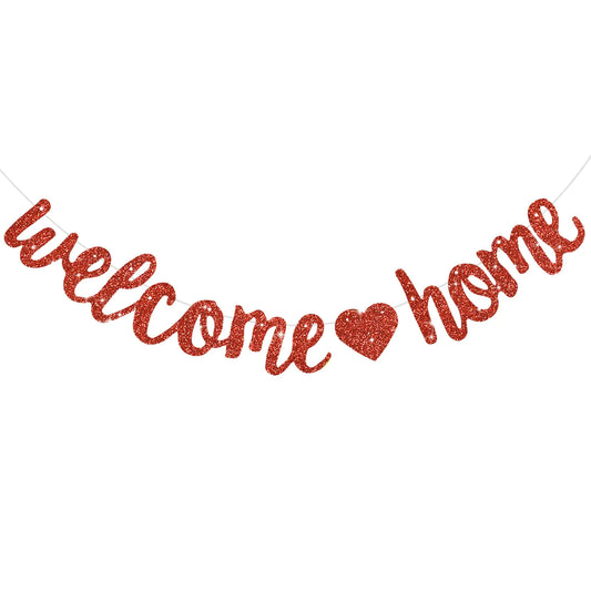 BEISHIDA Red Welcome Home BannerNo DIYPre-Strung Welcome home DecorationsGlitter welcome home Party SignHomecomingHousewarmingGraduation Ceremony Family Reunion Military Return Party Supplies